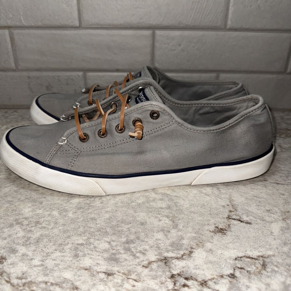 Sperry Pier View Gray Canvas Lace Up Slip-On Sneakers Women's Size 11 No Tie - Picture 4 of 10